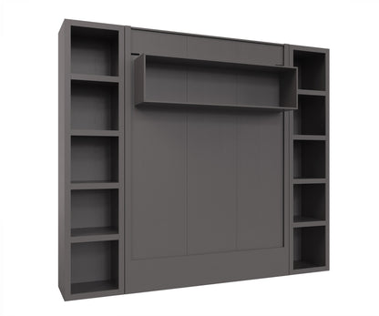 Easy-Lift Queen Murphy Wall Bed in Dark Grey with Two Bookshelves - Sharicks