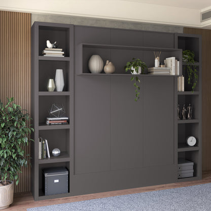 Easy-Lift Queen Murphy Wall Bed in Dark Grey with Two Bookshelves - Sharicks