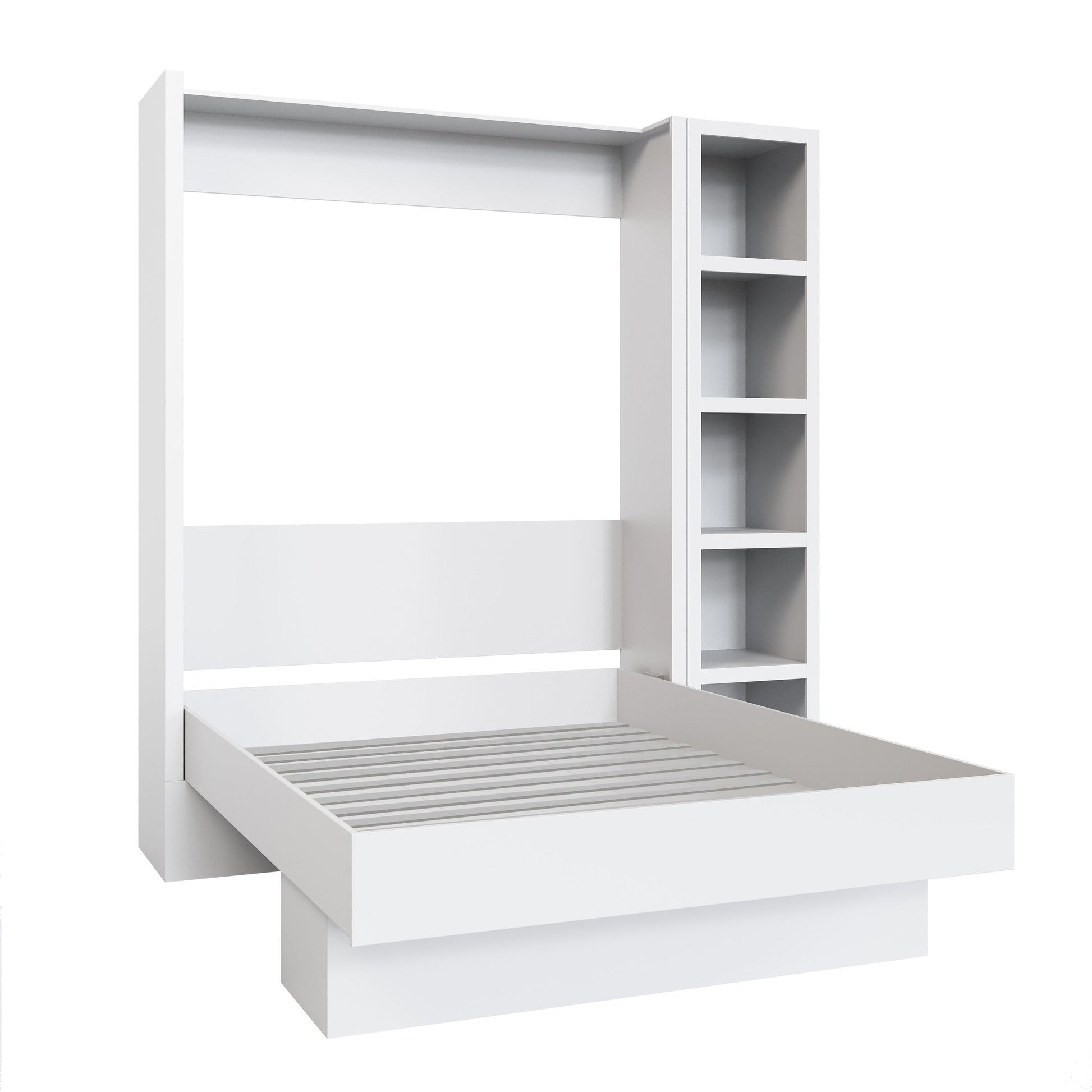 Easy-Lift Full Murphy Wall Bed in White with Bookshelf - Sharicks