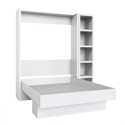 Easy-Lift Full Murphy Wall Bed in White with Bookshelf - Sharicks