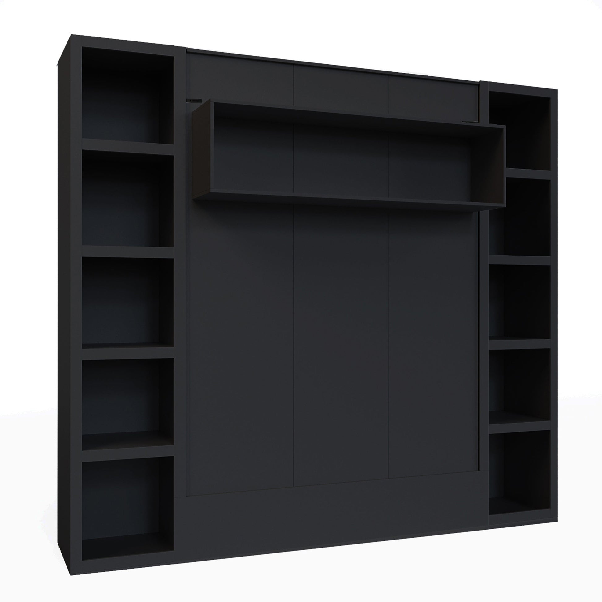 Easy-Lift Full Murphy Wall Bed in Black with Two Bookshelves - Sharicks