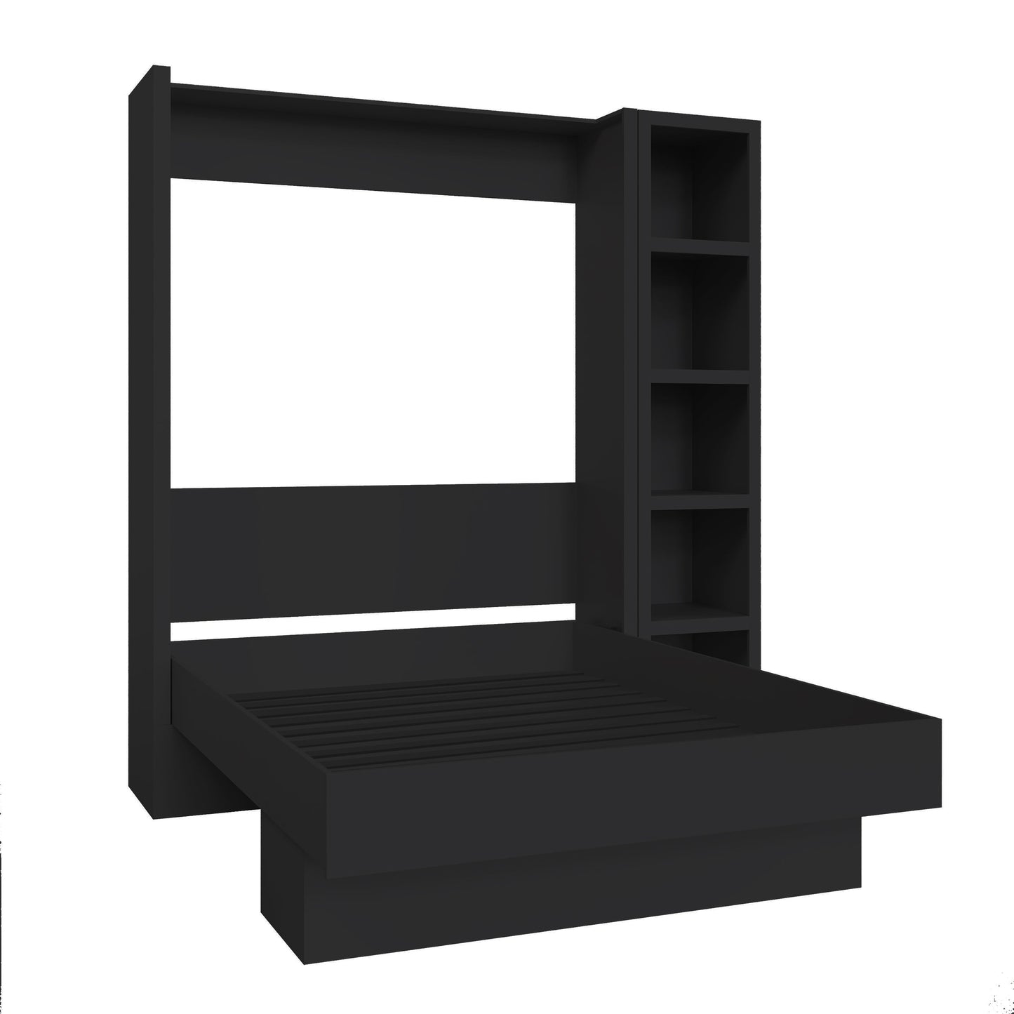 Easy-Lift Full Murphy Wall Bed in Black with Bookshelf - Sharicks