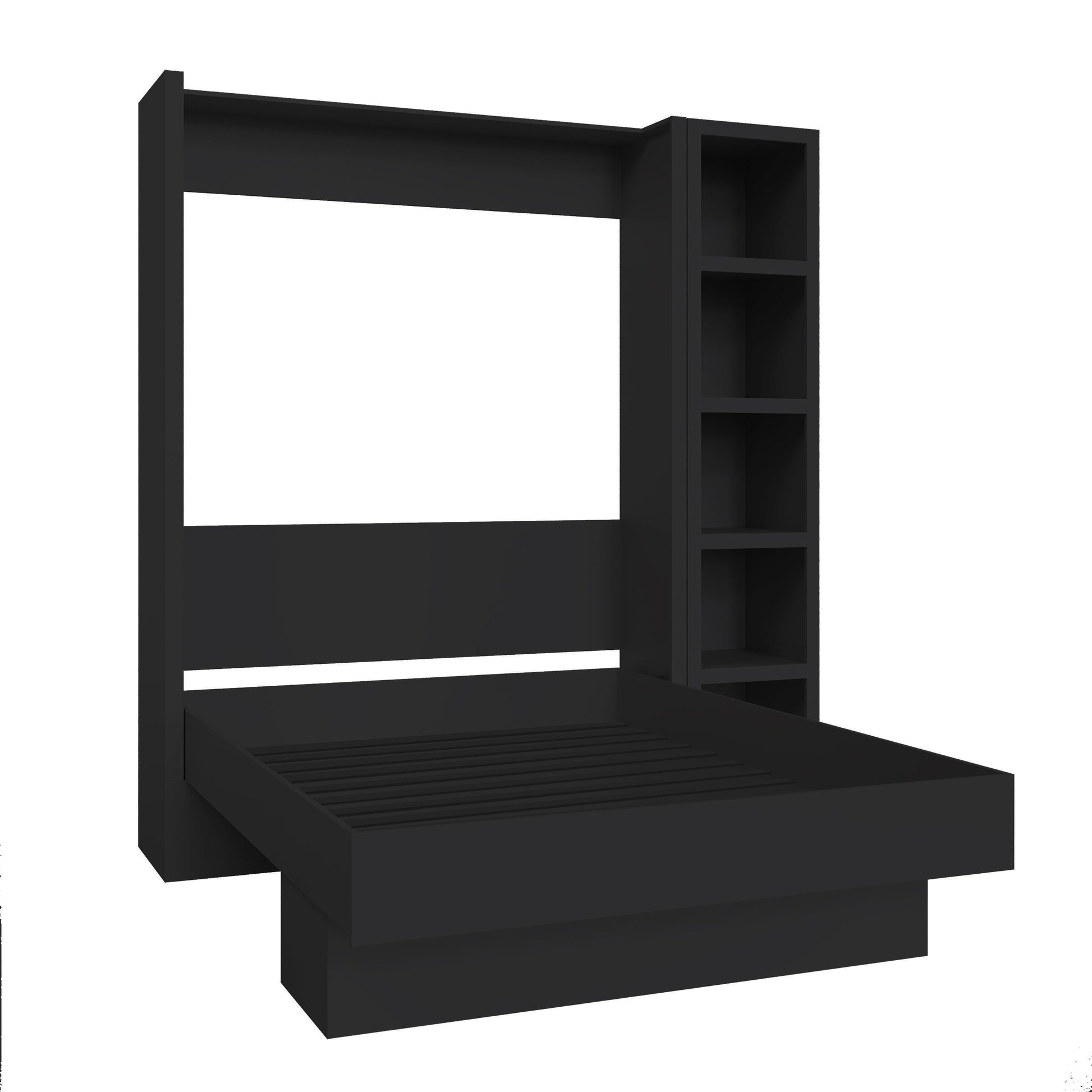 Easy-Lift Full Murphy Wall Bed in Black with Bookshelf - Sharicks